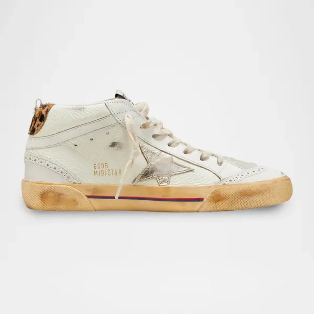 Golden Goose Midstar Cream Leather Platinum Star Leopard Backs - Picture 1 of 10